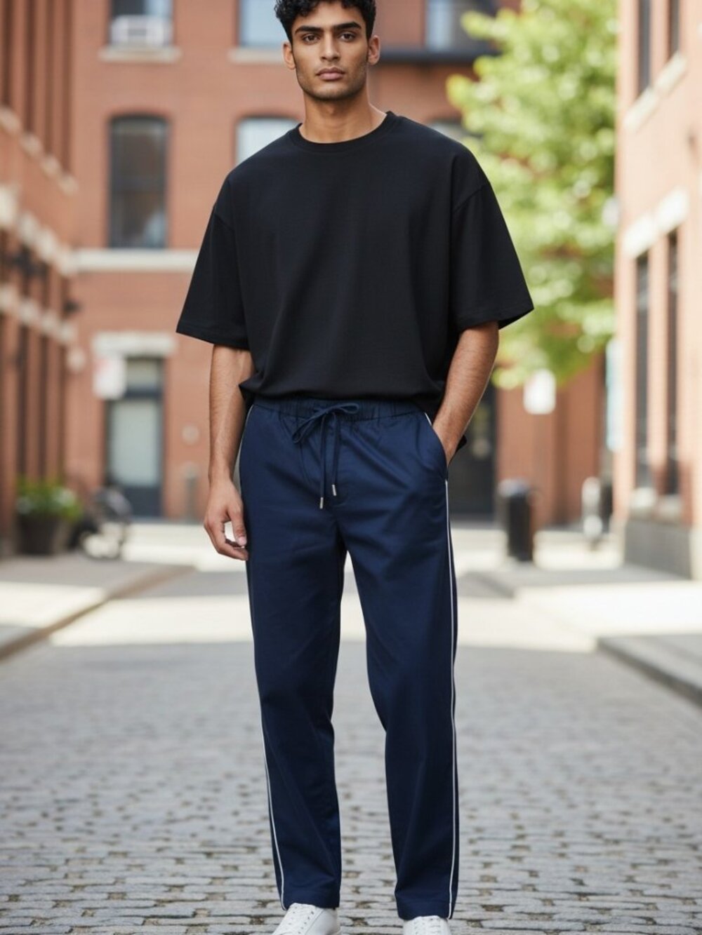 WILDFANG NAVY PANT WITH WHITE STRIPE
